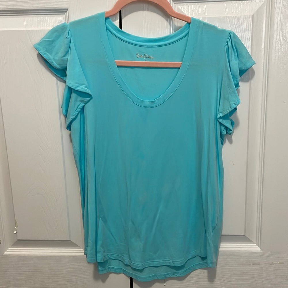 Lilly Pulitzer Aqua flutter sleeve shirt